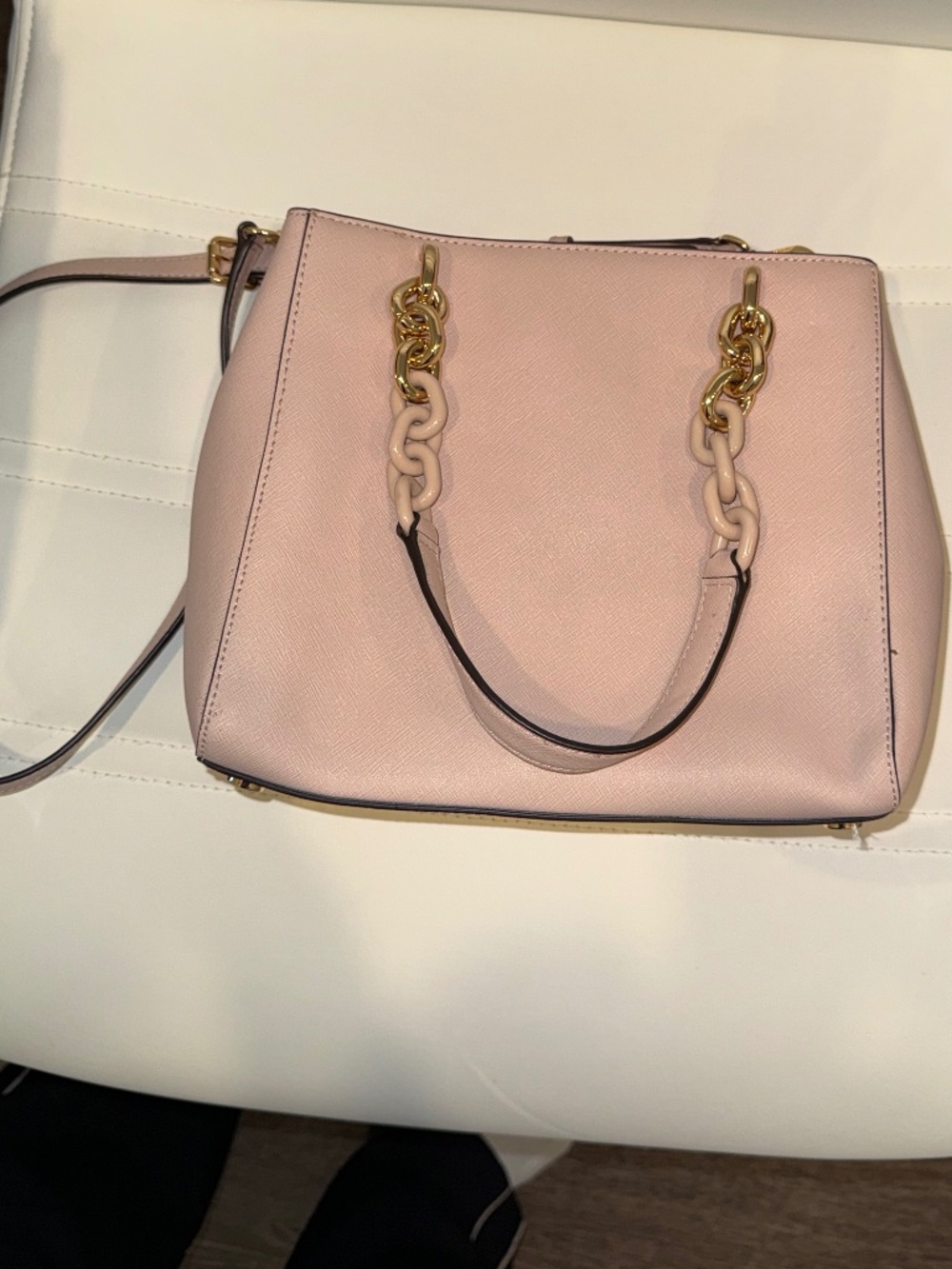 Michael Kors Cynthia Blossom Pink Gold Saffiano Leather Medium Satchel - Picture 14 of 15